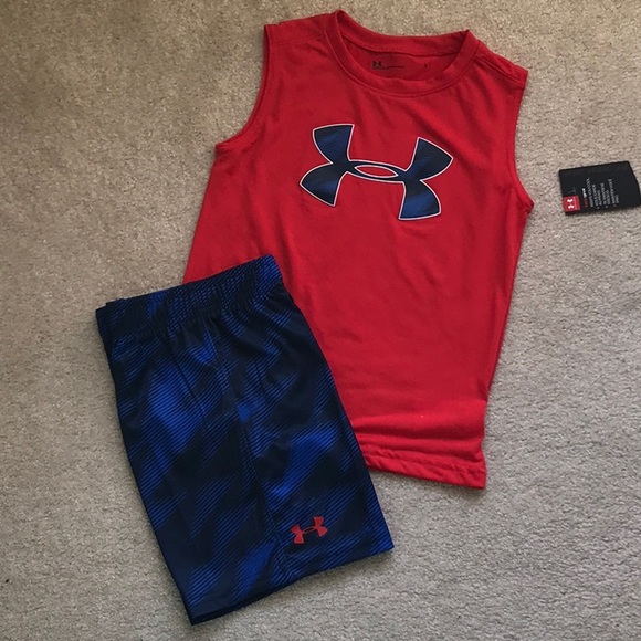 UNDER ARMOUR BOYS MUSCLE TEE & SHORTS SET - Picture 2 of 5